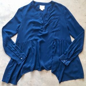 Maeve Anthropologie navy blue swing blouse